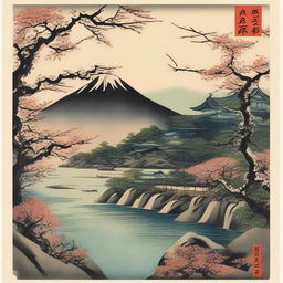 Generate an image showcasing a variety of postcards, each featuring a high-quality reproduction of a renowned Japanese painting