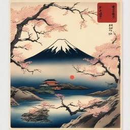 Generate an image showcasing a variety of postcards, each featuring a high-quality reproduction of a renowned Japanese painting