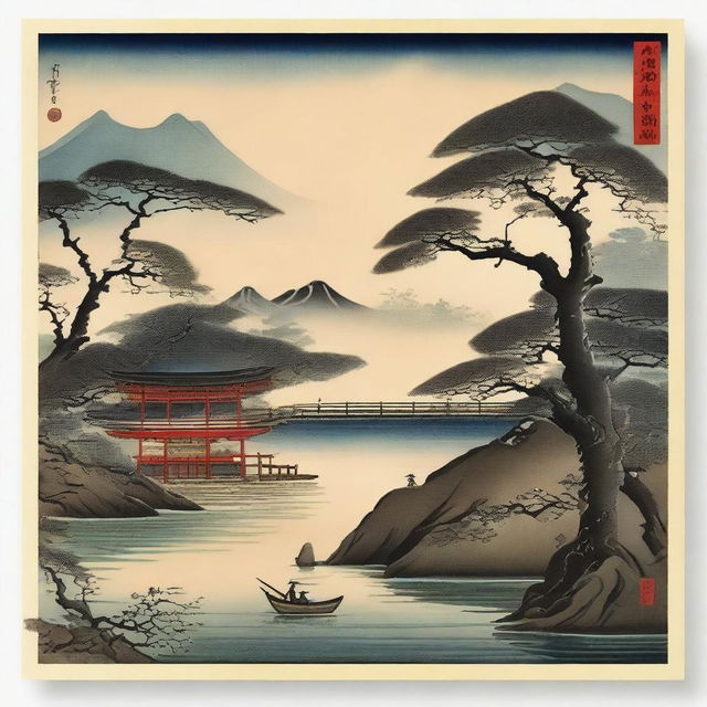 Generate an image showcasing a variety of postcards, each featuring a high-quality reproduction of a renowned Japanese painting