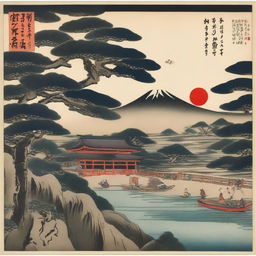 Generate an image showcasing a variety of postcards, each featuring a high-quality reproduction of a renowned Japanese painting