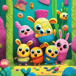 A high-quality digital art image depicting the playful scene of Yeeps, small, vibrant, and quirky creatures, engaged in a game of hide and seek