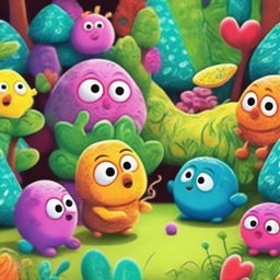 A high-quality digital art image depicting the playful scene of Yeeps, small, vibrant, and quirky creatures, engaged in a game of hide and seek