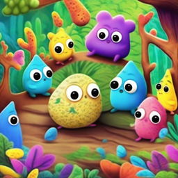 A high-quality digital art image depicting the playful scene of Yeeps, small, vibrant, and quirky creatures, engaged in a game of hide and seek