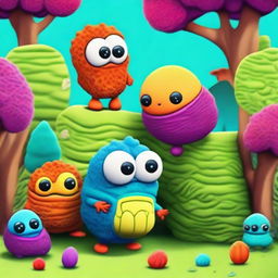 A high-quality digital art image depicting the playful scene of Yeeps, small, vibrant, and quirky creatures, engaged in a game of hide and seek