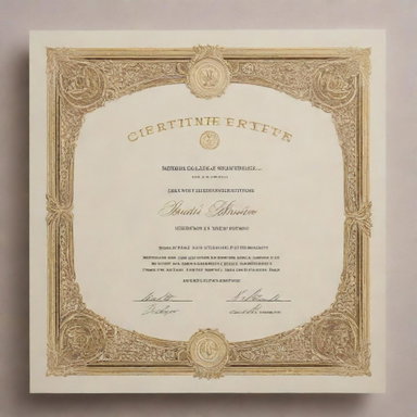 A beautifully designed certificate with intricate border details, embossed gold seal, and elegant, formal, typewriter-style font, on high-quality cream paper.
