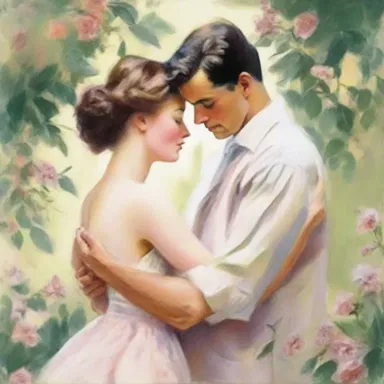 The painter used soft colors and gentle brushstrokes to homologize the couple in their romantic embrace.
