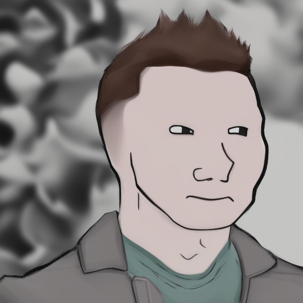 A digital art image in the Wojak meme style, featuring a character representing Elon Musk