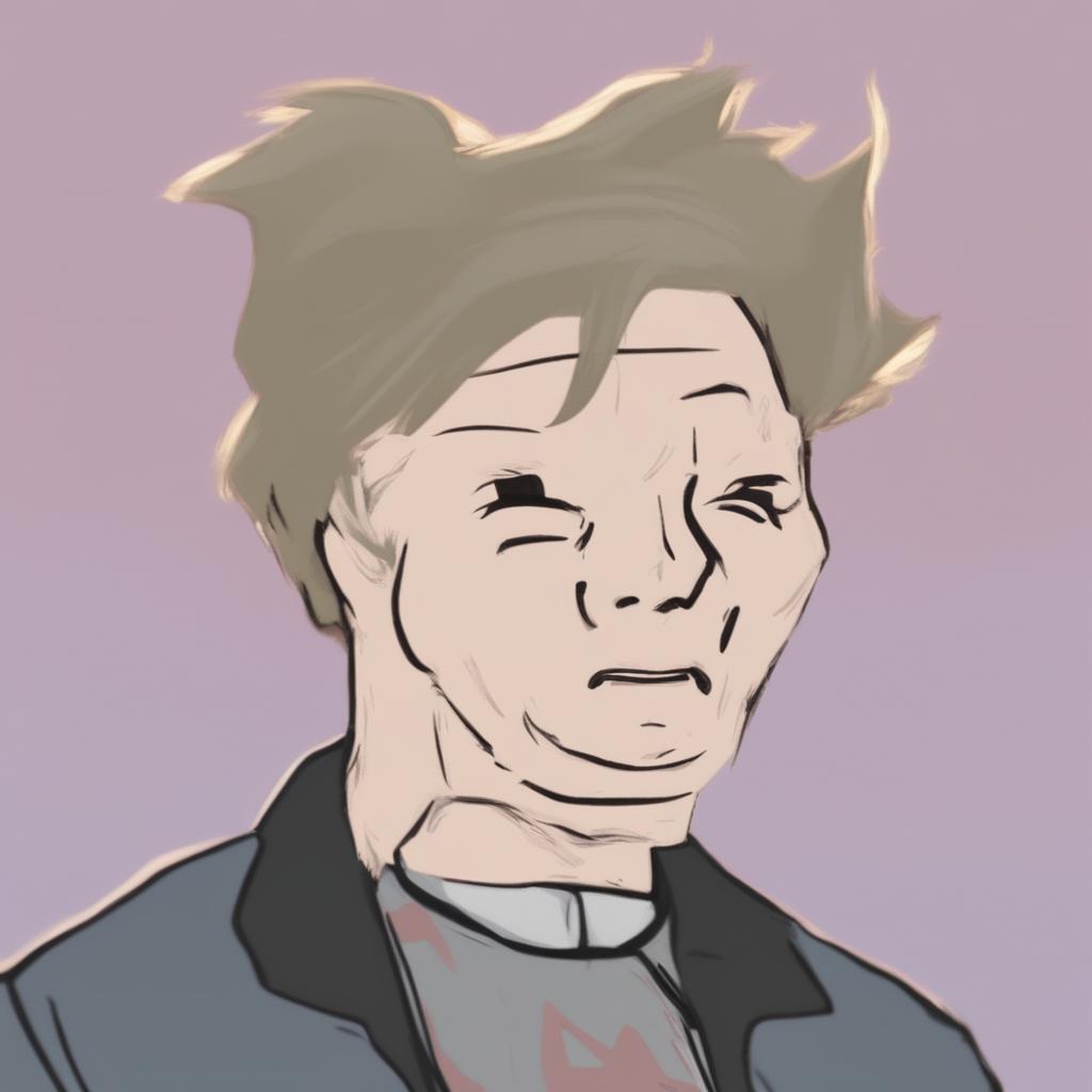 A digital art image in the Wojak meme style, featuring a character representing Elon Musk