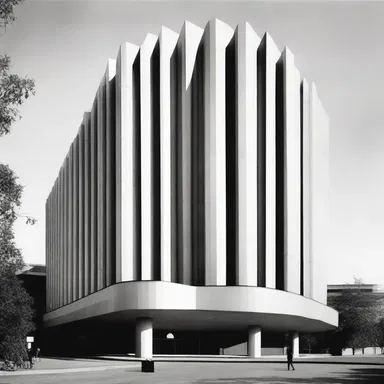 The building's design had a fascistic vibe, with its strong and imposing facade.