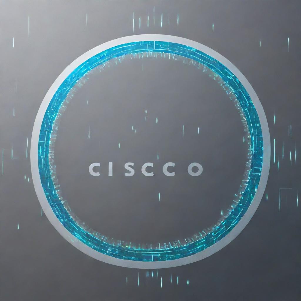 A horizontal A4-sized Cisco technology certification, adorned with circuit-themed border, holographic Cisco logo as the seal, futuristic fonts, all on a subtle grid-patterned grey background.