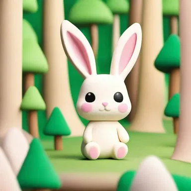 The creamy-colored bunny easily blended with the backdrop of the cartoon forest.