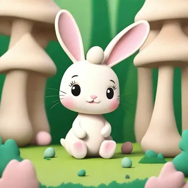 The creamy-colored bunny easily blended with the backdrop of the cartoon forest.