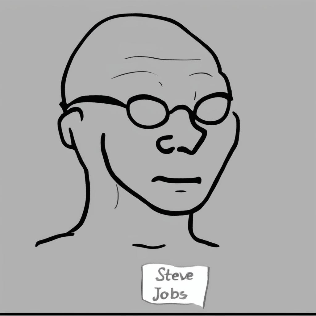 A high-quality digital art image in the Wojak meme style, featuring a character representing Steve Jobs