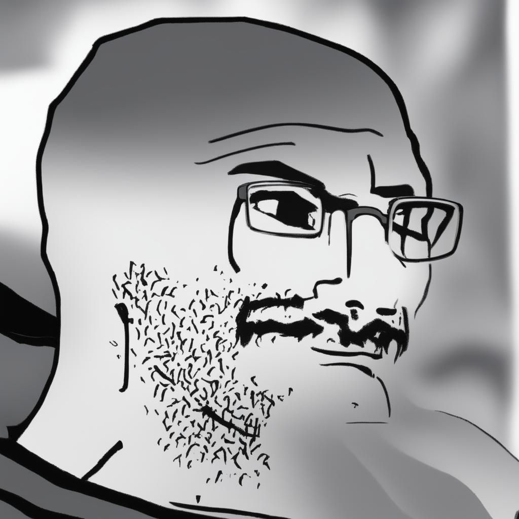 A high-quality digital art image in the Wojak meme style, featuring a character representing Steve Jobs