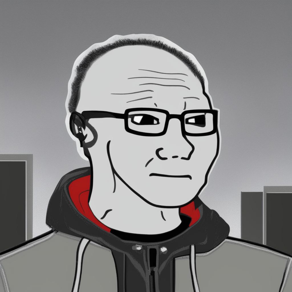 A digital art image in the Wojak meme style, featuring a character that represents Jensen Huang