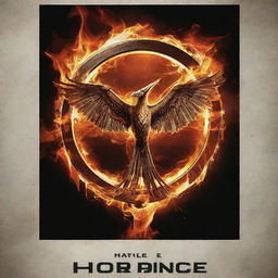 Design a visually compelling Hunger Games-inspired poster that emphasizes the themes of resilience, strategy, and rebellion. Incorporate fiery elements, symbolic images, and powerful text to capture the essence of the story.