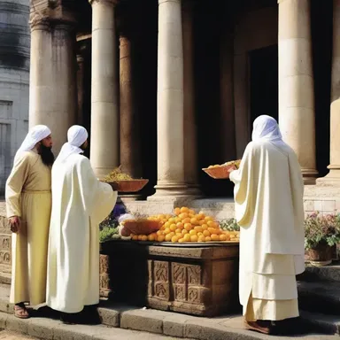 The pilgrims bring offerings to the sacred temple as a form of devotion.