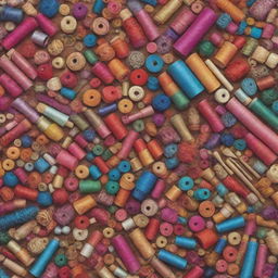 A high definition 4K image of an assortment of vibrant and intricate craft supplies.