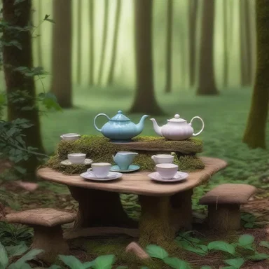 In the mystical land of elves, a magical tea table appeared when one desired a peaceful gathering.