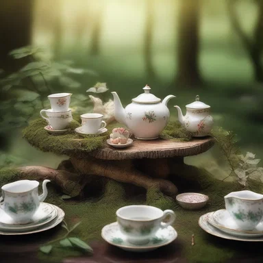 In the mystical land of elves, a magical tea table appeared when one desired a peaceful gathering.