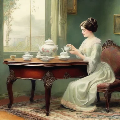 In the classic novel, the protagonist uses the tea table as a symbol of refinement and social status.