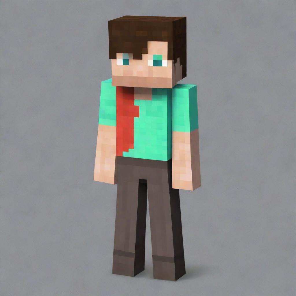 Generate an image of a Minecraft character skin, designed as 'Mr. Craft', with a creative blend of colors and pixelated design inherent to Minecraft visuals.