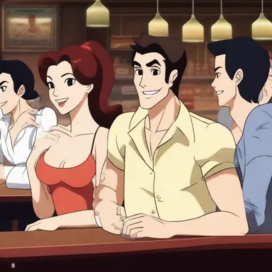 In the animated show, the bar girl is often shown flirting with the male customers.