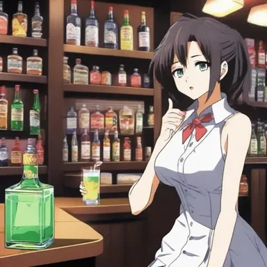 The protagonist in the anime series frequents a bar where he meets a bar girl who becomes an important character in his journey.