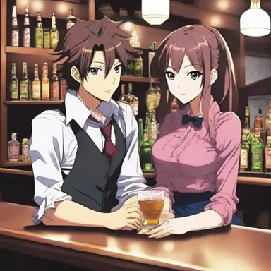 The protagonist in the anime series frequents a bar where he meets a bar girl who becomes an important character in his journey.