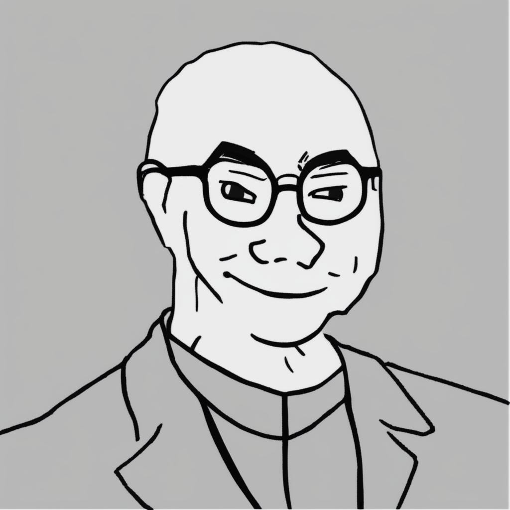 A high-quality digital art image in the Wojak meme style, featuring a character representing Bill Gates