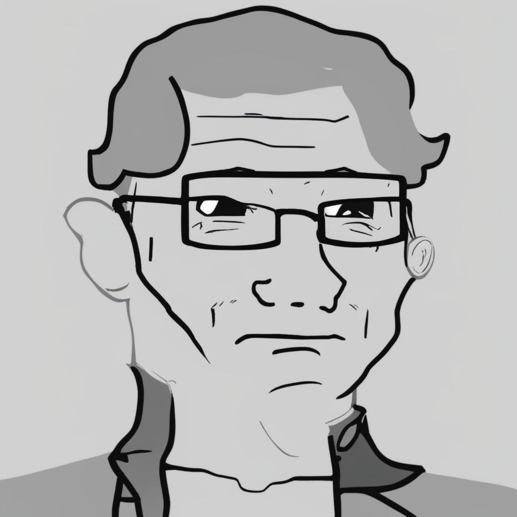 A high-quality digital art image in the Wojak meme style, featuring a character representing Bill Gates