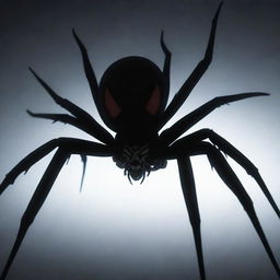 A spider styled as an anime 'senpai' character in a psychopath-themed surrounding. The spider is elegant yet sinister, in a dark and intense environment filled with traditional anime thriller elements.