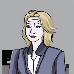 A digital art image in the Wojak meme style, featuring a character that represents Hillary Clinton