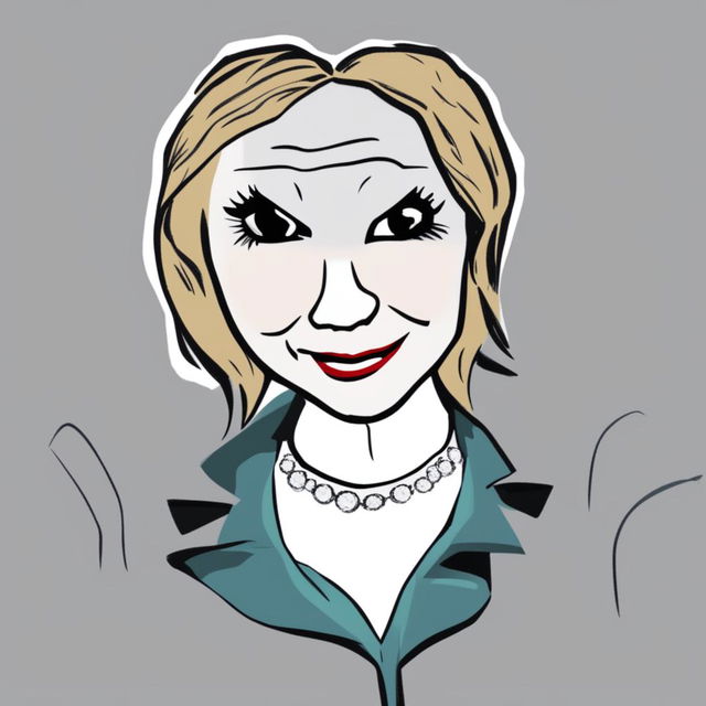 A digital art image in the Wojak meme style, featuring a character that represents Hillary Clinton