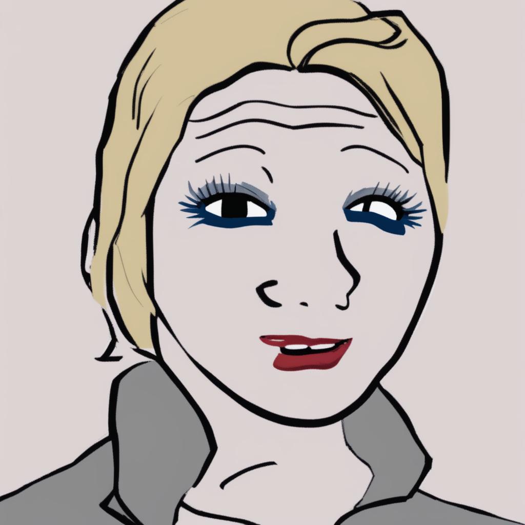 A digital art image in the Wojak meme style, featuring a character that represents Hillary Clinton