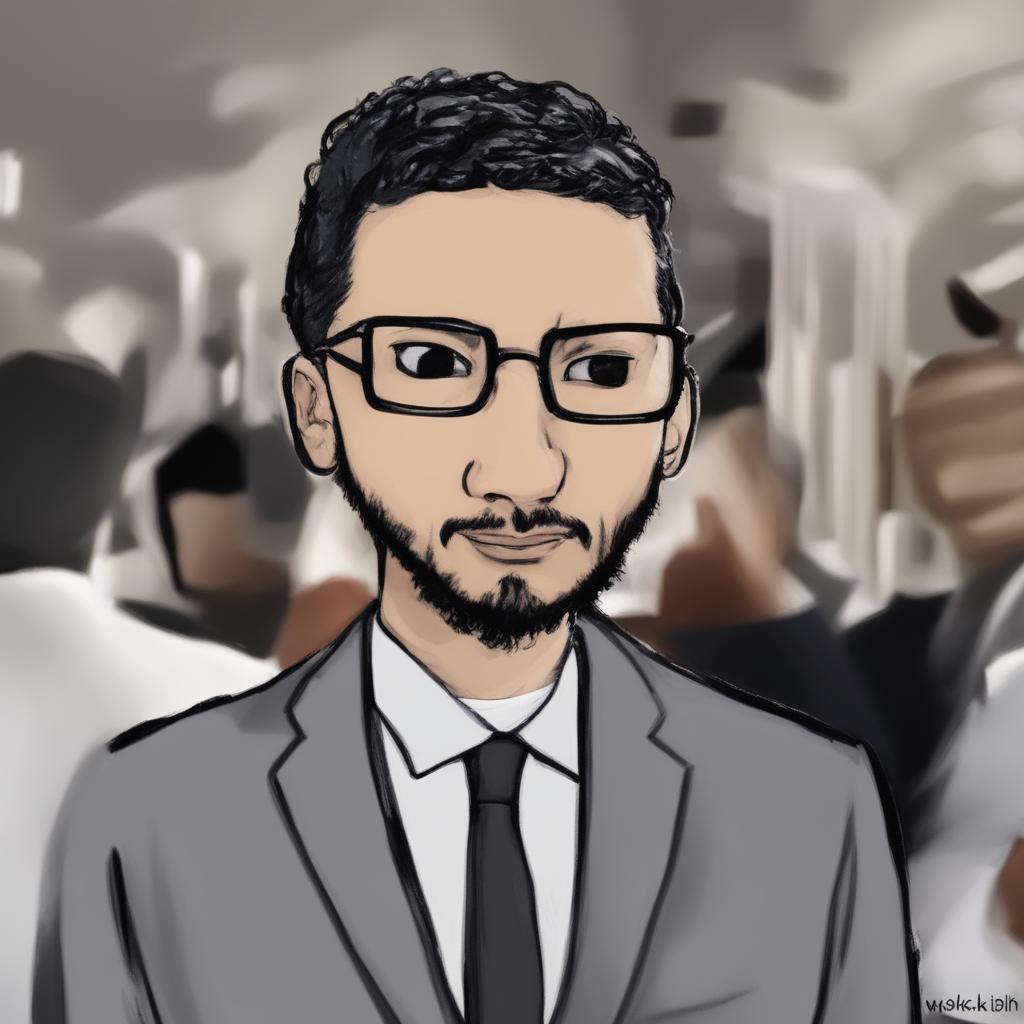 A digital art image in the Wojak meme style, featuring a character that represents Sundar Pichai