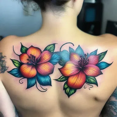 The tattoo artist used vibrant colors and delicate lines to create a stunning floral design on the customer's back.