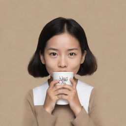 A logo featuring the words 'Gupitan Jaya' hovering above a coffee cup, held by a traditional Japanese girl.