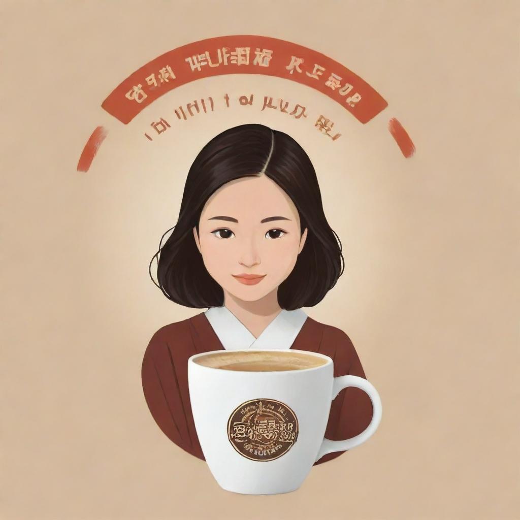 A logo featuring the words 'Gupitan Jaya' hovering above a coffee cup, held by a traditional Japanese girl.