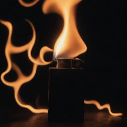 A dark-themed image showcasing an ignited lighter, flames dancing in the midst of obscurity