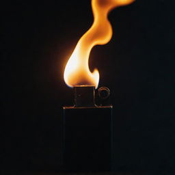 A dark-themed image showcasing an ignited lighter, flames dancing in the midst of obscurity