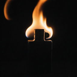 A dark-themed image showcasing an ignited lighter, flames dancing in the midst of obscurity