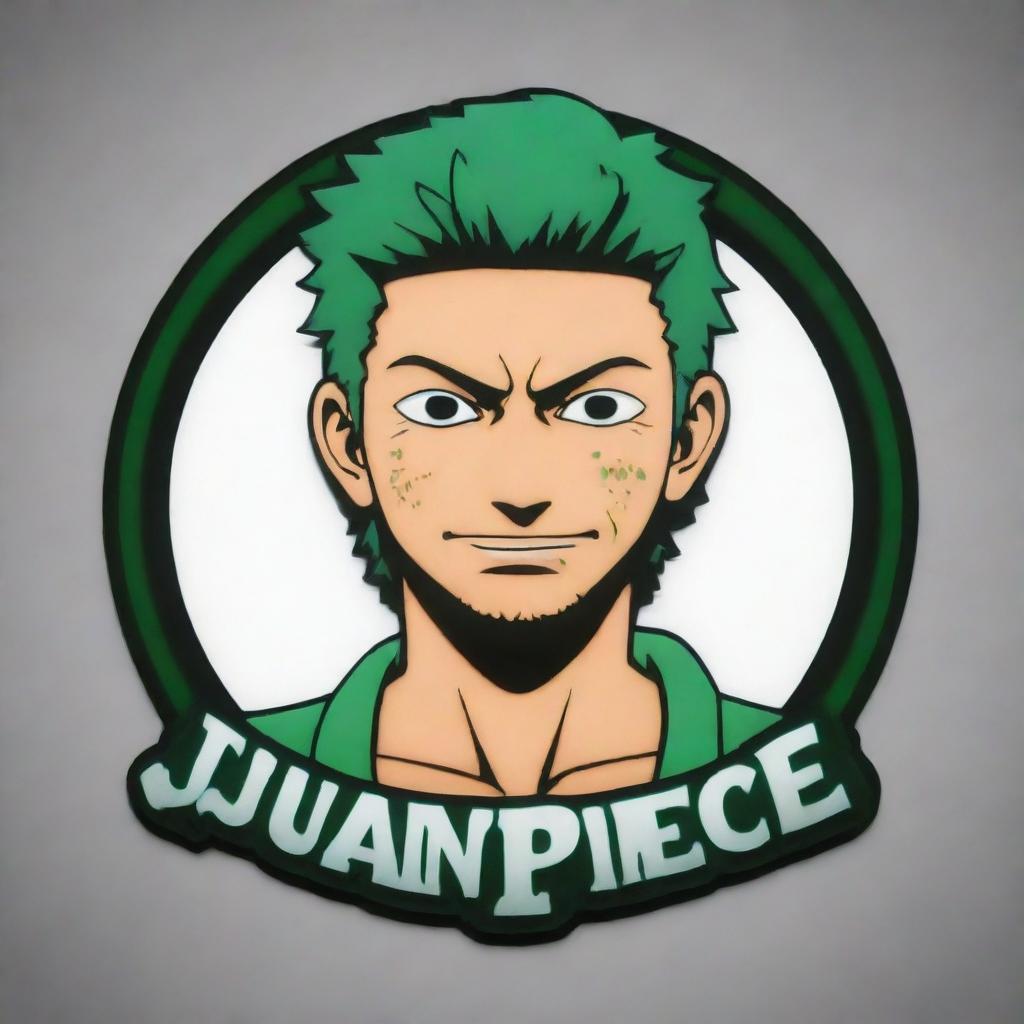 A 3D anime-style logo for 'Juan Piece', mainly featuring Roronoa Zoro, a character from One Piece.