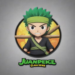 A 3D anime-style logo for 'Juan Piece', mainly featuring Roronoa Zoro, a character from One Piece.