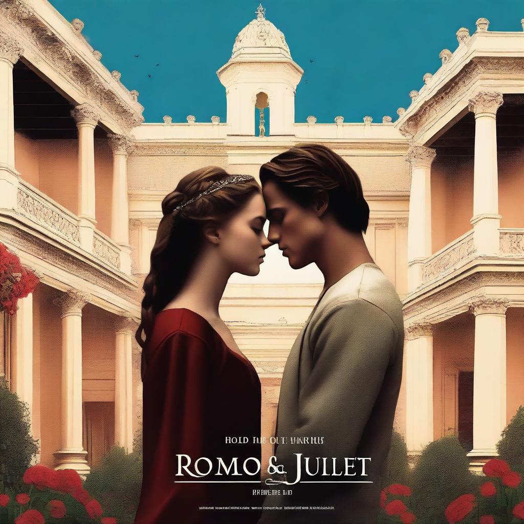 A captivating digital art movie poster for Romeo and Juliet, reminiscent of the 1990s film setting