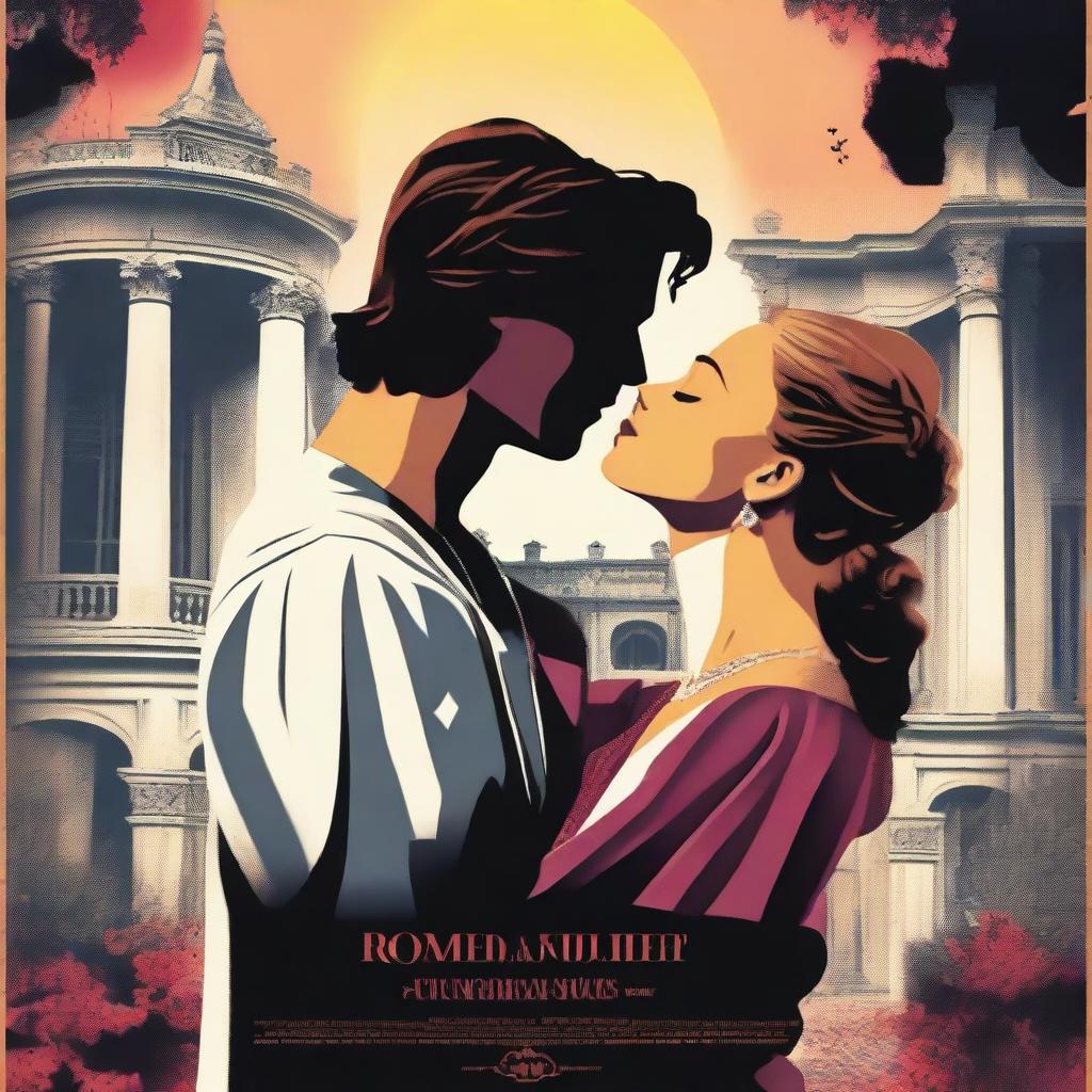 A captivating digital art movie poster for Romeo and Juliet, reminiscent of the 1990s film setting