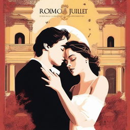 A captivating digital art movie poster for Romeo and Juliet, reminiscent of the 1990s film setting