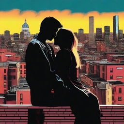 A captivating digital art movie poster for Romeo and Juliet set in a 1990s urban setting