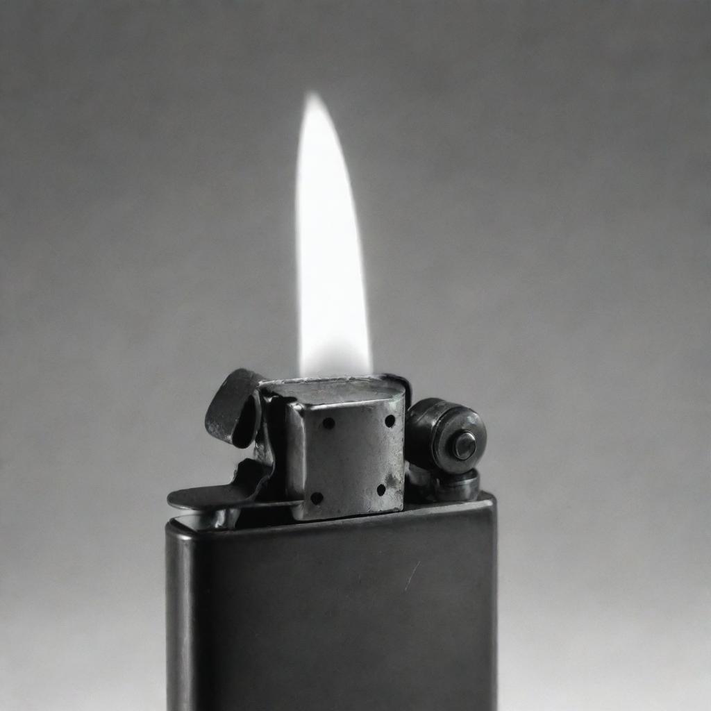 A black and white image focusing on a lighter in rich grayscale tones