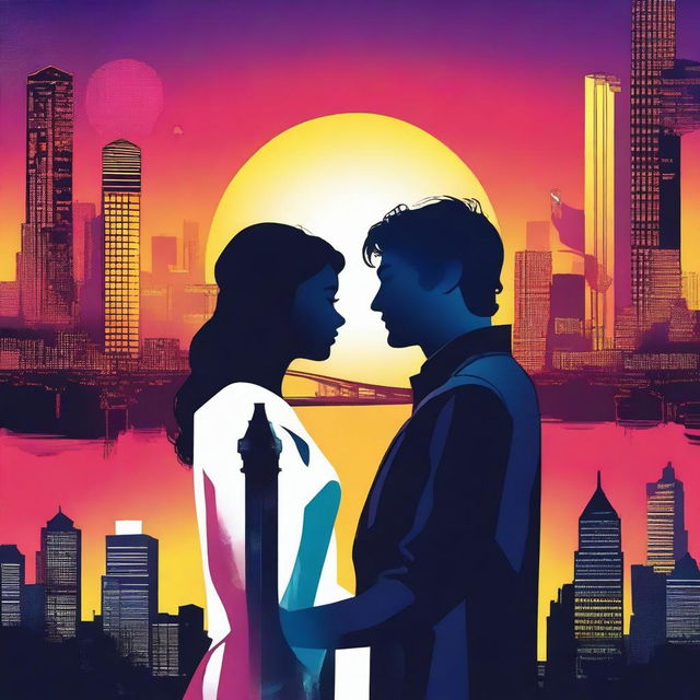 A striking digital art movie poster for Romeo and Juliet set in a vibrant urban setting